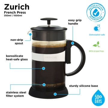 Grosche Zurich French Press Siyah 3 Cup 350 ml