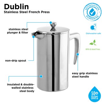 Grosche Dublin French Press Paslanmaz Çelik 8 Cup 1000 ml