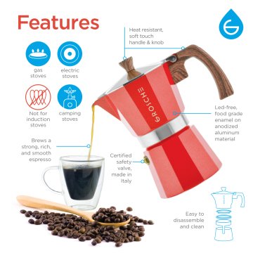 Grosche Milano Moka Pot Kırmızı 3 Cup 150 ml