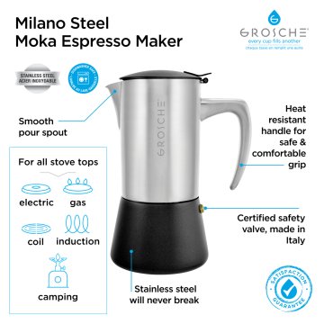 Grosche Milano Çelik Moka Pot Gümüş 10 cup 480 ml